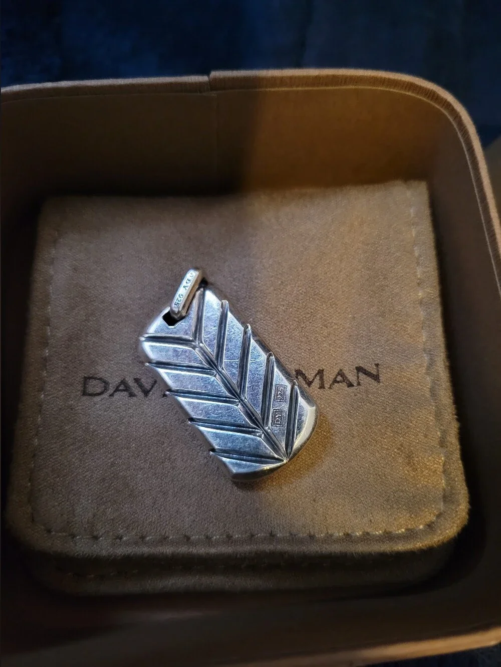 David Yurman Ruby Stone 925 Sterling Silver Dog Tag Pendant Chevron Collection